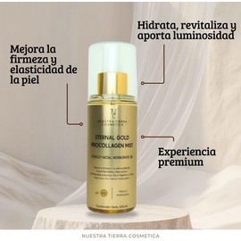 Nuestra Tierra Cosmética Eternal Gold Procollagen Mist, Tónico Facial Hidratante 3D, Pro-colágeno, 150ml, Día/Noche