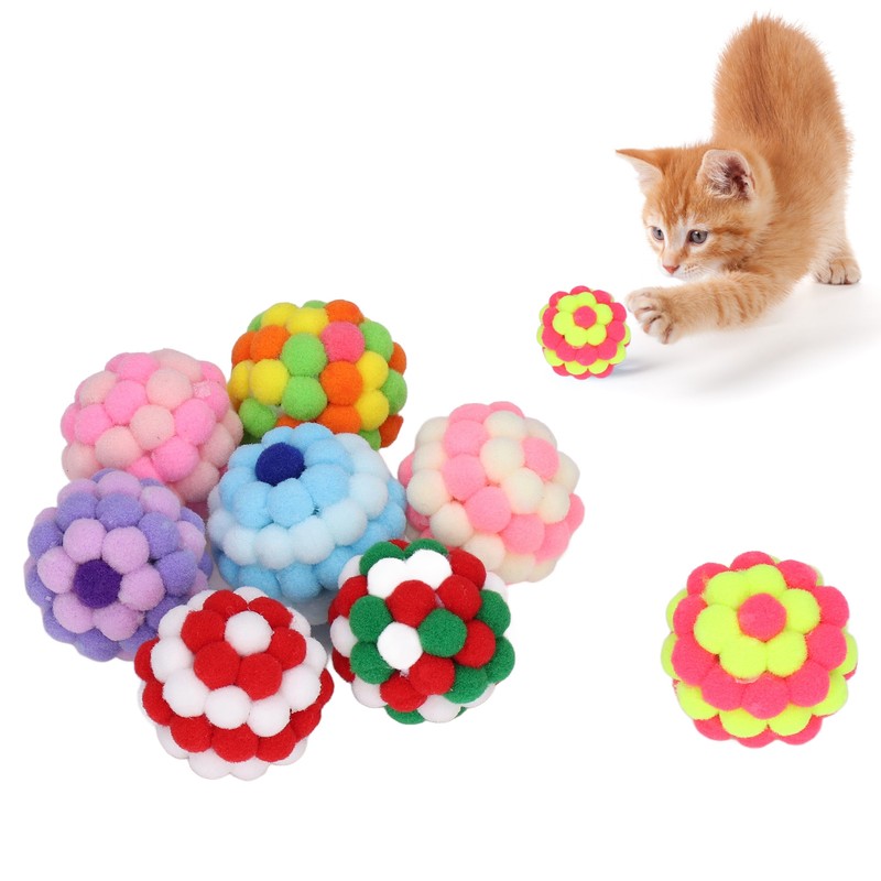 8pcs Cat Ball Toys Elastic Soft Colorful Interactive Chasing Chewing