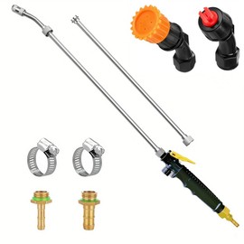 Sprayer Wand with 3 Types of Nozzles, Fan Nozzle Replacement Sprayer Wand, Stainless Steel Sprayer Wand Replacement with 1/4" & 3/8" Brass Barb and 2 Hose Clamps (3 Nozzles 44 Inches Sprayer Wand)