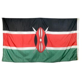 Kenya Flag - Durable and Fade Resistant All Weather Nylon Kenyan Flag, With Canvas Header and Brass Grommets, 4 Rows of Fly End Stitching, Made in USA (3x5')