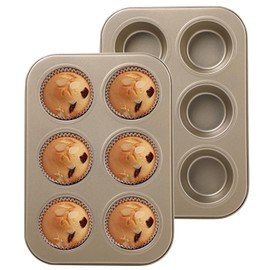 Pack of 2 Carbon Steel Muffin Tray for 6 Muffins, Muffin Trays, Non-Stick Baking Moulds, Suitable for Baking Muffins, Cupcakes, Cakes and Pudding