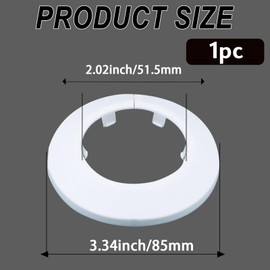 CAcoverVA 50mm Pipe Cover Decoration; Fit 1.97" Outer Diameter Pipe/Hole; White PP Plastic Escutcheon Collar; Snap-on Water Escutcheon Plate for Bathroom Kitchen Wall Tube Decor 1 Piece