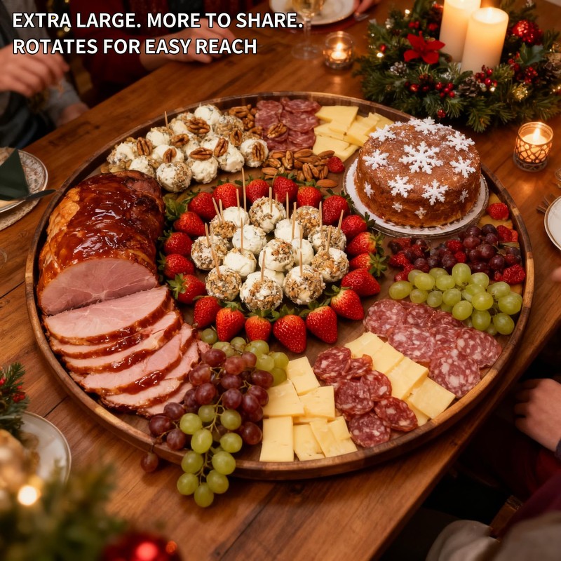 Utoplike Extra Large Acacia Serving Tray, Rotating 23.6'' Charcuterie Board