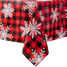 homing Buffalo Plaid Christmas Rectangle Tablecloth – Snowflakes Black and Red Checked Table Cloth for Party, Family Gatherings - 60" x 102"