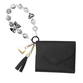 DODAMOUR Bracelet Key Chain Bracelet Purse Tassel Bracelet Credit Card Holder Purse Small Coin Purse for Women (Black), Black, black