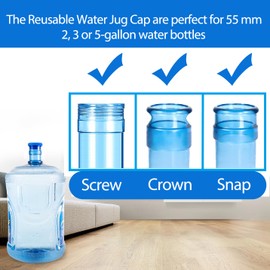 5 Gallon Water Jug Caps Reusable - Non-Spill 55mm Water Bottle Caps,Silicone Replacement Cap Lids Anti Splash 3 Pack