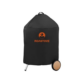 Roastove 22 Inch Charcoal Grill Cover, Premium BBQ Grill Cover for Weber Kettle Grills, UV & Fade Resistant, Water Resistant Breathable Polyester, Secure Fastening Strap, Black