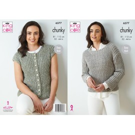 King Cole 6377 Knitting Pattern Ladies Chunky Easy Knit Sweater & Waistcoat