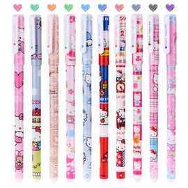 OFFCUP Cute Colour Pens, 10pcs Kitty Cat Gel Ink Pen, 0.38mm Roller Ball Pens Liquid Gel Pens Colourful Gel Ink Pen Gel Pens for Kids Girls Children Students Teens Office Gifts Fine Point Pen