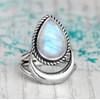 Awmnjtmgpw 925 Sterling Silver Rainbow Moonstone moon women's Retro ring