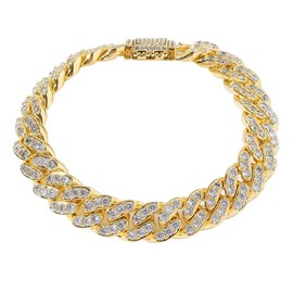 LKV 14K 13mm Zircon Diamond Miami Cuban Chain Bracelet Gold Plated Hip Hop Iced Out CZ Link Chain Bracelet for Men and Women(gold 7inch)