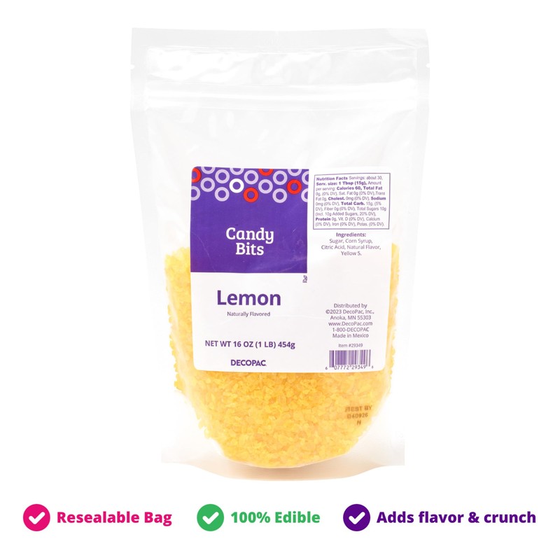 DecoPac Lemon Crushed Candy Bits, Sugar Decorations For Cakes, Toppings,