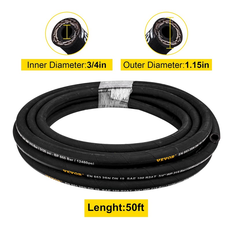 Bulk Coiled Rubber Hydraulic Hose - 3/4" x 50 ft,