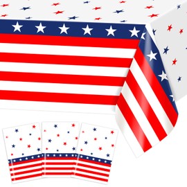 Avezano 3 pcs Patriotic Tablecloths Red White and Blue Patriotic Decorations Disposable Plastic Tablecloth 108 x 54 inch for 4th of July Memorial Day Indoor Outdoor