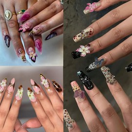 80PCS 3D Flower Nail Charms for Nail Art–Colorful Flower Charms for Nails, Embossed Jelly Lily & Hibiscus Designs–Nail Charms for DIY Nail Design, Manicure Decoration. (ColorfulA)