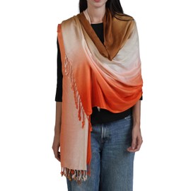 ALLEN & MATE Soft Ladies Scarves Pashmina Shawls and Wraps for Wedding Scarfs Handcrafted for Women Winter (Saffron/Caramel Ombre)