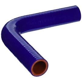 HPS HTSEC90-100-BLUE Silicone High Temperature 4-ply Reinforced 90 degree Elbow Coupler Hose, 100 PSI Maximum Pressure, 4" Leg Length on each side, 1" ID, Blue