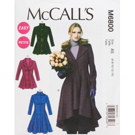 McCall's Patterns M6800 A5 6 - 8 - 10 - 12 - 14 Misses' - Miss Petite Lined Coats, Belt and Detachable Collar and Hood, Pack of 1, White
