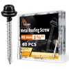 60 PCS #10 x 1-3/4" Hex Head Metal Roofing Screws