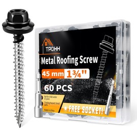 60 PCS #10 x 1-3/4" Hex Head Metal Roofing Screws with Bit, Black Painted Head Sheet Roof Screw with EPDM Washer, High-Low Thread, Self-Tapping Metal to Wood Screws for Roofing & Siding - TPOHH