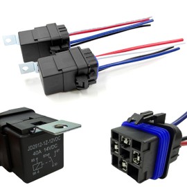 JD2912 Car Waterproof Heavy-Duty Relay Harness, 40AMP 12V DC Waterproof Heavy-Duty Relay, 4-pin SPST Automotive Relay, The Wiring Harness is Pure Copper tin-Plated Wire-2 Pack