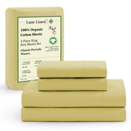 LANE LINEN 100% Organic Cotton King Bed Set, 4-Piece Cotton Bed Sheets, Crisp Percale Weave, Ultra Soft Bedding & Collections, Breathable, 15" King Size Sheets Deep Pocket Set - Cocoon