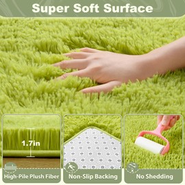 EVOIONOS 6x9 Washable Large Area Rug for Living Room, Fluffy Shag Rug for Bedroom, Ultra Soft Plush Non Slip Carpet for Indoor Floor Bedside Nursery Kids Girls Dorm Home Decor Aesthetic, Grass Green