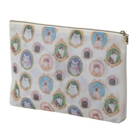 Paul & Joe La Papetry Marks Cats Cameo PAJ-PO14-WH Printed Mesh Flat Pouch, white