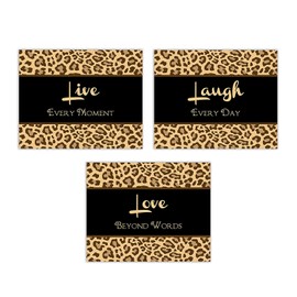 Live Laugh Love Animal Print Cheetah Wall Art Set of 3 5x7 or 8x10 Prints ((unframed))