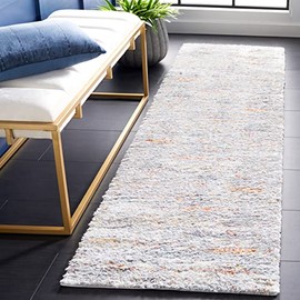 SAFAVIEH Berber Shag Collection Runner Rug - 2'3" x 6' Runner, Blue Rust & Ivory, Modern Abstract Design, 1.2-inch Thick Ideal for High Traffic Areas in Living Room, Bedroom, Dining (BER577A-26)