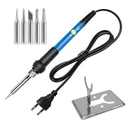 Treedix Electronic Soldering Iron Set, 60 W 220 V Soldering Iron with Temperature Adjustable, Mini Soldering Iron with EU Plug, 5 Pieces Soldering Tips with Soldering Iron Stand