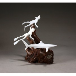 DIVERS/SNORKELERS with Blue Shark from John Perry 9in tall sculpture