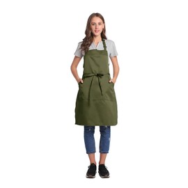 BIGHAS Adjustable Apron with Pocket, Extra Long Ties for Men and Women, 18 Colours for Chefs, Kitchen, Home, Restaurant, Cafe, Cooking, Baking, Gardening (Bronze Green), Bronze green