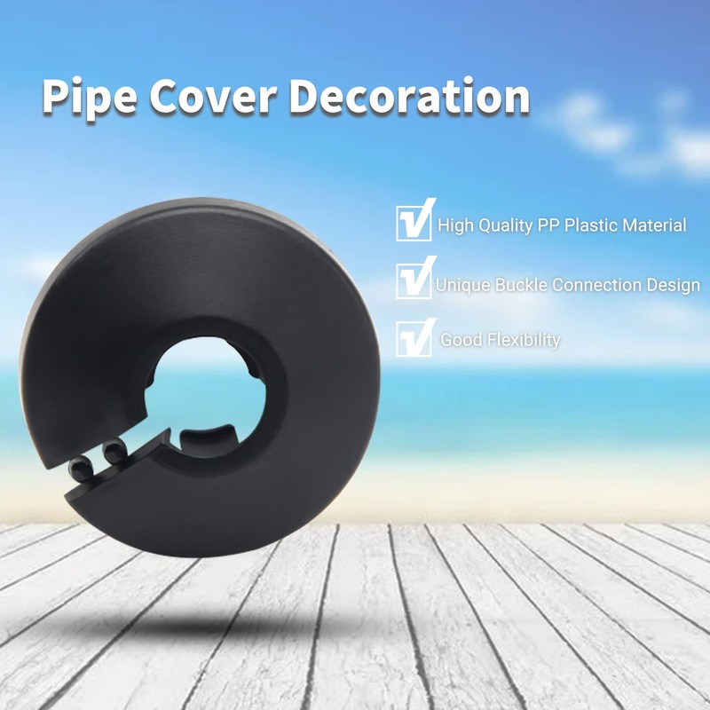MroMax 6pcs 12mm Pipe Cover, Flange Black Pipe Collar Plastic