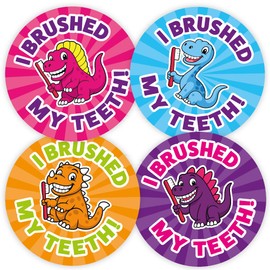 Pack of 144 Dinosaur Teeth Brushing Reward Stickers (30mm) Teeth Stickers For Children, Parents, Teachers, Dentists, MyClassroom