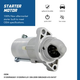 TOPSCOPE Starter Compatible with Honda 06-12 Accord 2.4L 07-11 CRV 06-11 Civic 2.0L Element 06-14 Acura TSX 2.4L 06-08 Acura CSX with OE 31200R40A01 31200R41L01 336-2059 SMU0428