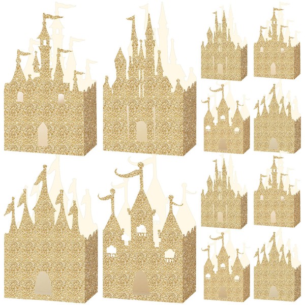 20 Pieces Gold Castle Box Princess Candy Box Glitter Princess Box Castle Favor Treat Boxes Princess Party Decorations Baby Shower Wedding Supplies