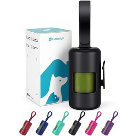 Gobeigo Dog Poop Bag Holder【Convenient Hook for Used Bags】【Silicone Strap Fits Any Leash】【Large Opening for Easy Dispensing】with 1 Roll Waste Bags (Black)