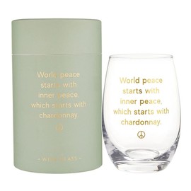 Santa Barbara Design Studio Wine Glass Gifts Stemless Wine Glass in Gift Box, 17-Ounce, World Peace