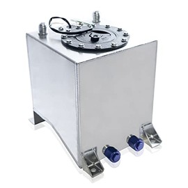GSTP Universal 2.5 Gallon 10L Fuel Cell Tank with Cap and Level Sender Polished Aluminum Silver