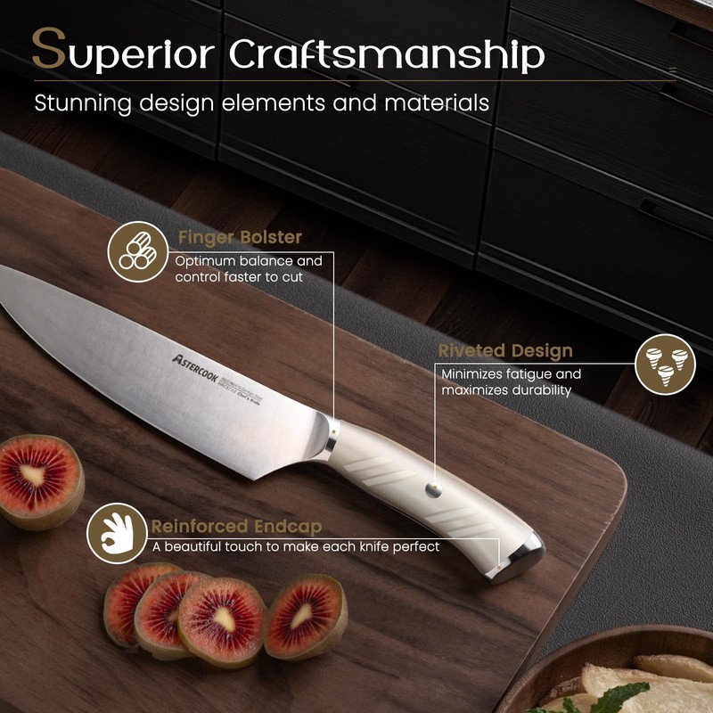 Knife Set, Astercook Kitchen Knife Set with Block, 15 Pcs