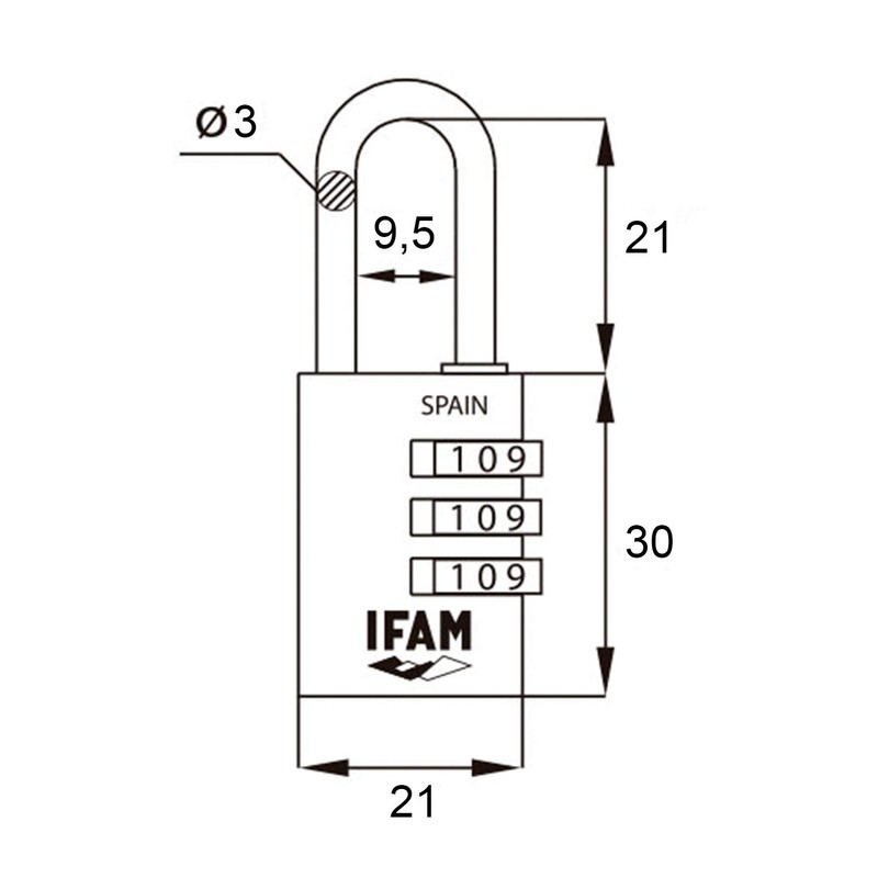 IFAM Col Combi Combination Padlock, 20 mm, Colour Red, Maximum