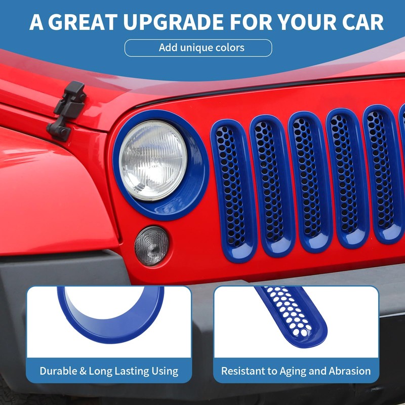 PDKLIN for Jeep JK Front Grille Inserts & Headlight Cover