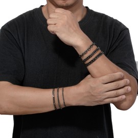 XIANNVXI 6 Pcs Stainless Steel Bracelets for Men Women Black Bracelet Cuban Chain Link Bracelet Mens Black Bracelets Rope Paperclip Chain Bracelets Set 7.5 Inches