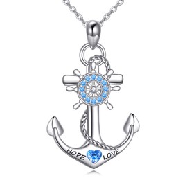 ONEFINITY Anchor Chain 925 Sterling Silver Rudder Pendant Necklace Nautical Jewellery Gift for Women Ladies, Sterling Silver, No Gemstone