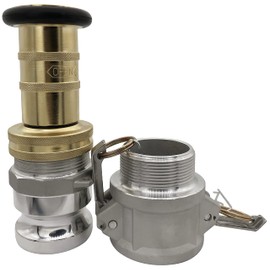 SpringSpray 2" NPSH Brass Industrial Fire Hose Nozzle with 2 x Aluminum 2 inch Camlock Fittings Couplings Fire Equipment Constant Flow Heavy-Duty Fog Nozzle