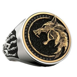 DCFSHEE Mens Wolf Ring Jewelry Nordic Viking Ring Wizard Warrior Hunter Wolf Ring, Gothic Hip Hop Howling Wolf Head Wolf Claw Ring Punk Animal Ring Celtic Jewelry, Non-Precious Metal, No Gemstone