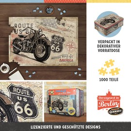 Nostalgic-Art Retro Puzzle, 1,000 pieces, Route 66 – Bike Map – Gift idea for Route 66 fans, packaged in a durable metal storage tin, vintage design