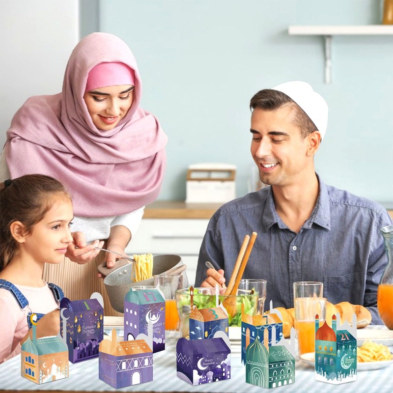 Ramadan Calendar for Filling, 30 Gift Boxes with Number Stickers,