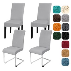Yugarlibi Dining Chair Covers Set of 4 Stretch Chair Slipcovers Swing Chair Elastic Removable Dining Room Chair Covers Reusable Washable Chair Protector for Hotel Banquet Ceremony (Light Grey, 4 pcs)